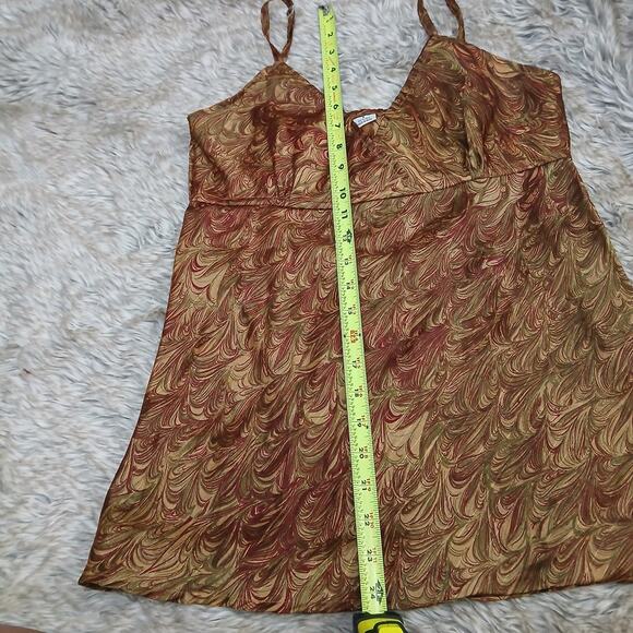 Vtg Marbled Tank Top Small S Semi Sheer Silk Brown Green Swirl Pattern Boho 90s - Picture 6 of 6